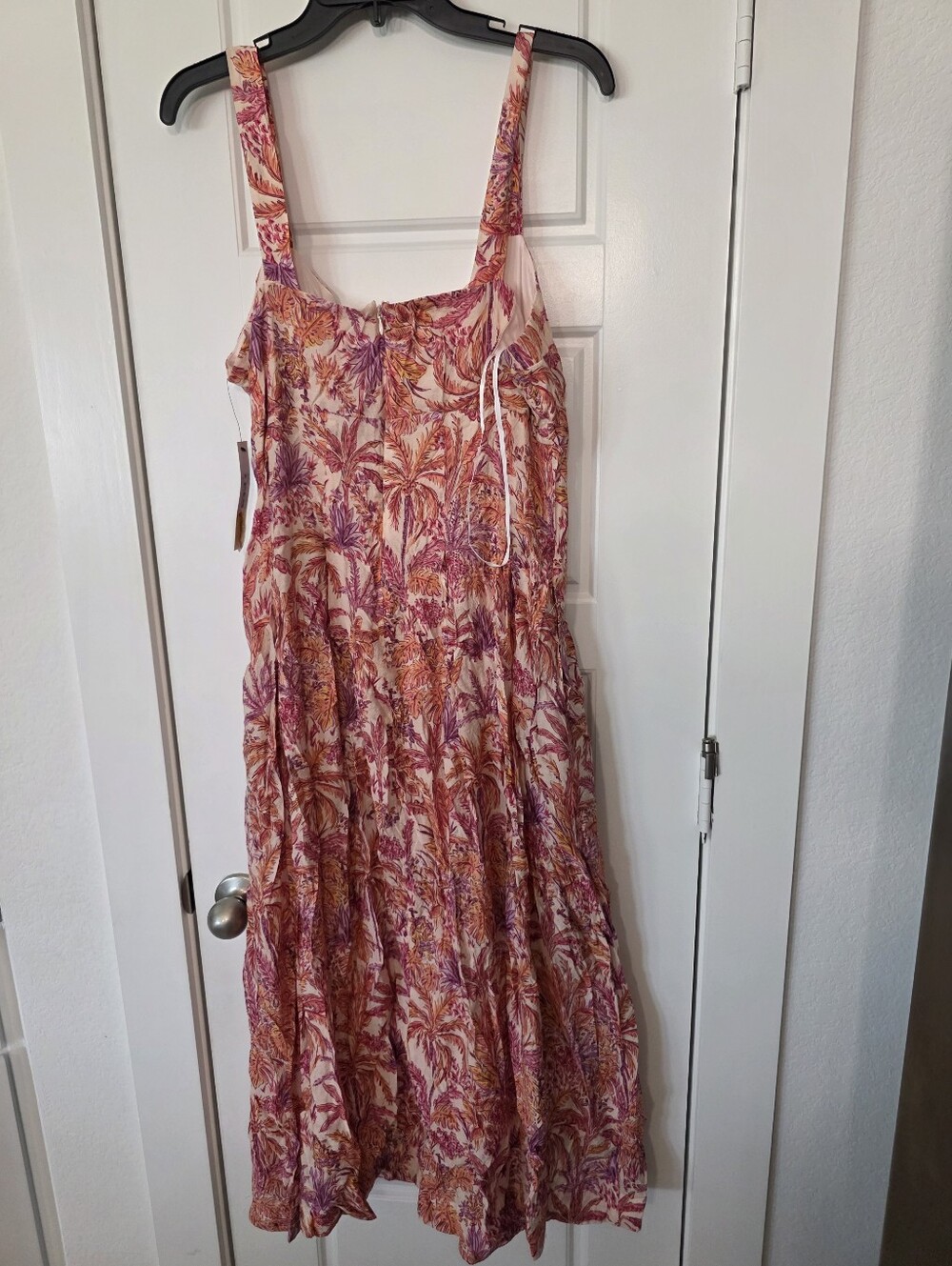 NWT Maggy London Tropical Print Midi Dress Size 14 Pink Palm Fit & Flare Sundres - Picture 10 of 12
